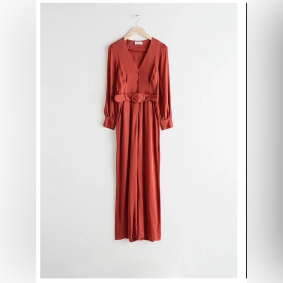 And Other Stories Belted V-Neck Jumpsuit. Size 8. Terracotta Burnt Orange Color - Picture 4 of 11